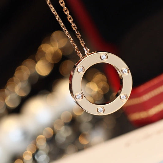 Mysitc LOVE NECKLACE 16MM 6 DIAMONDS PINK GOLD