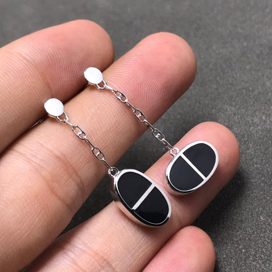 Mysitc CHAINE VERSO BLACK CERAMIC SILVER EARRINGS