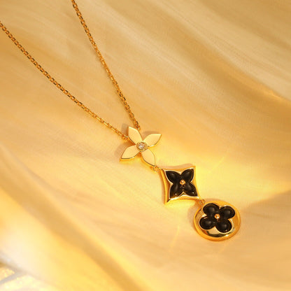 Mysitc STAR AND SUN ONYX PINK GOLD NECKLACE