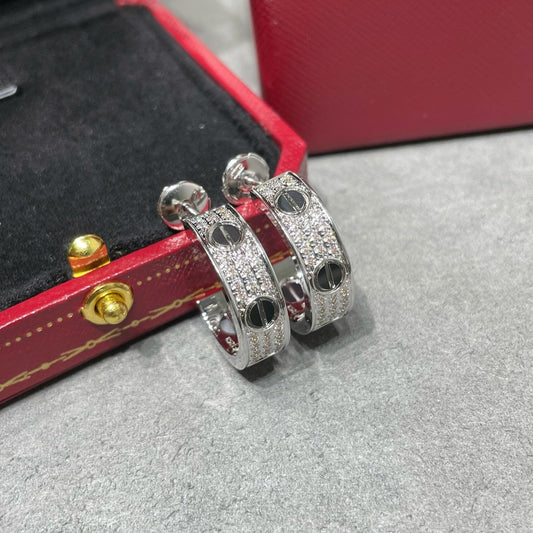Mysitc LOVE CERAMIC DIAMOND PAVED SILVER EARRINGS