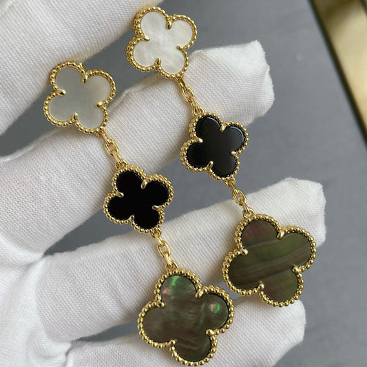 Mysitc CLOVER 3 MOTIF MOP ONYX DARK MOP PINK GOLD EARRINGS
