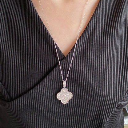 Mystic CLOVER 25MM LARGE PEDANT DIAMOND PAVED LONG NECKLACE