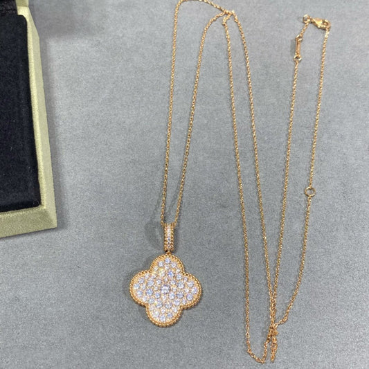 Mysitc CLOVER 25MM LARGE PEDANT DIAMOND PAVED LONG NECKLACE