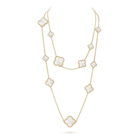 Mysitc CLOVER 16 MOTIF WHITE MOP GOLD NECKLACE