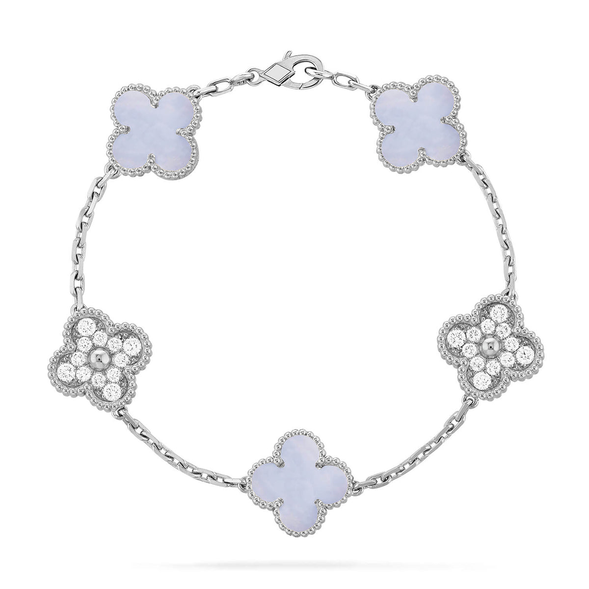 [Mysitc ]New  CLOVER 5 MOTIF PURPLE CHALCEDONY BRACELET COLLECTION