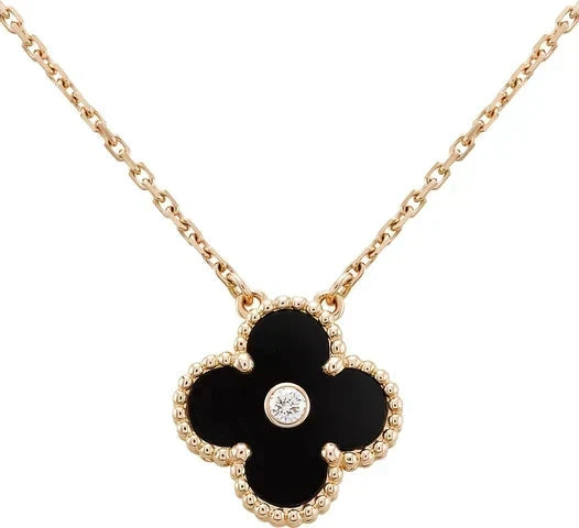 Mystic CLOVER 15MM ダイヤモンド オニキス ネックレス