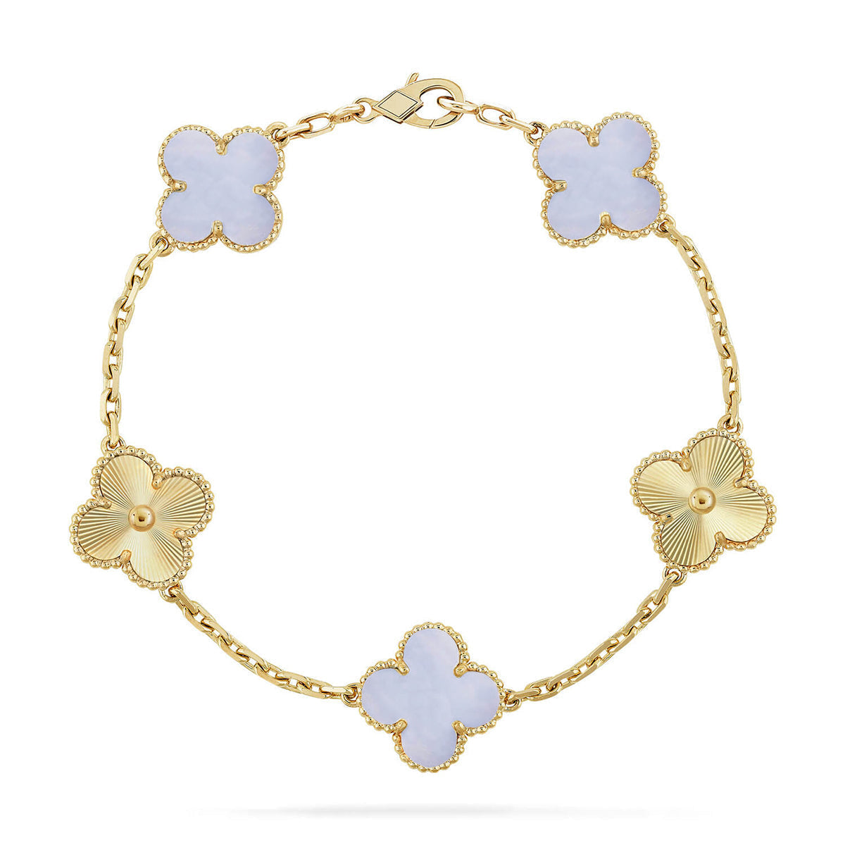 [Mysitc ]New  CLOVER 5 MOTIF PURPLE CHALCEDONY BRACELET COLLECTION