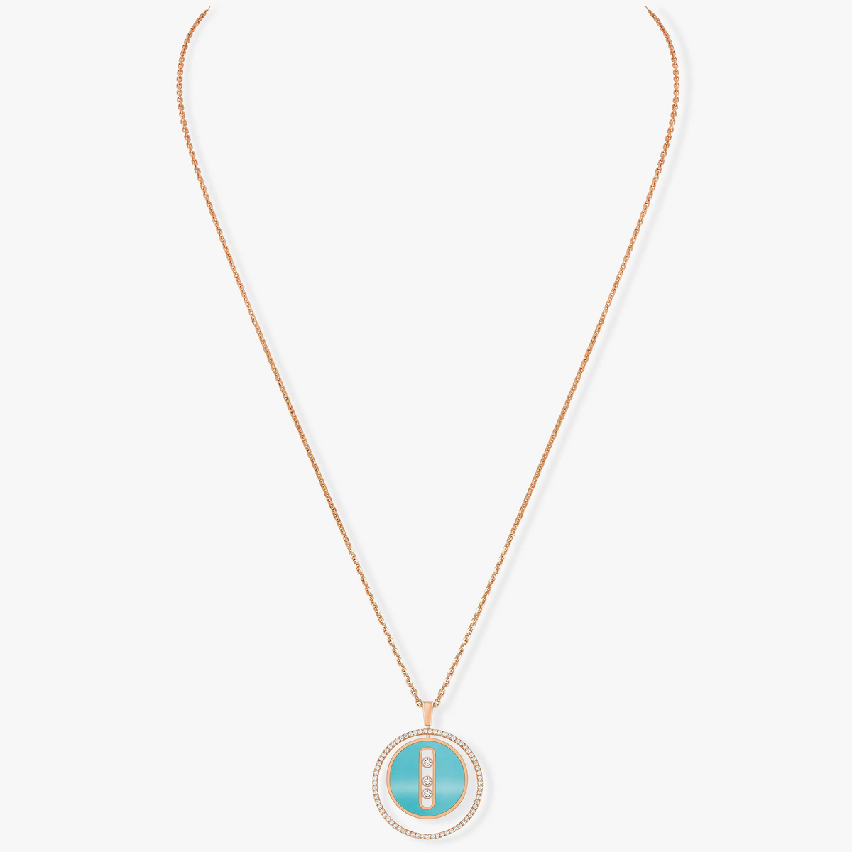 [Mystic ]Mystic  MOVE 3 DIAMONDS TURQUOISE PINK GOLD DIAMOND NECKLACE