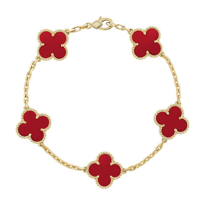 [Mysitc ]Neue CLOVER 5 MOTIV ROTE KORALLEN ARMBAND KOLLEKTION