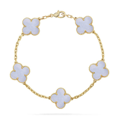 [Mysitc ]New  CLOVER 5 MOTIF PURPLE CHALCEDONY BRACELET COLLECTION