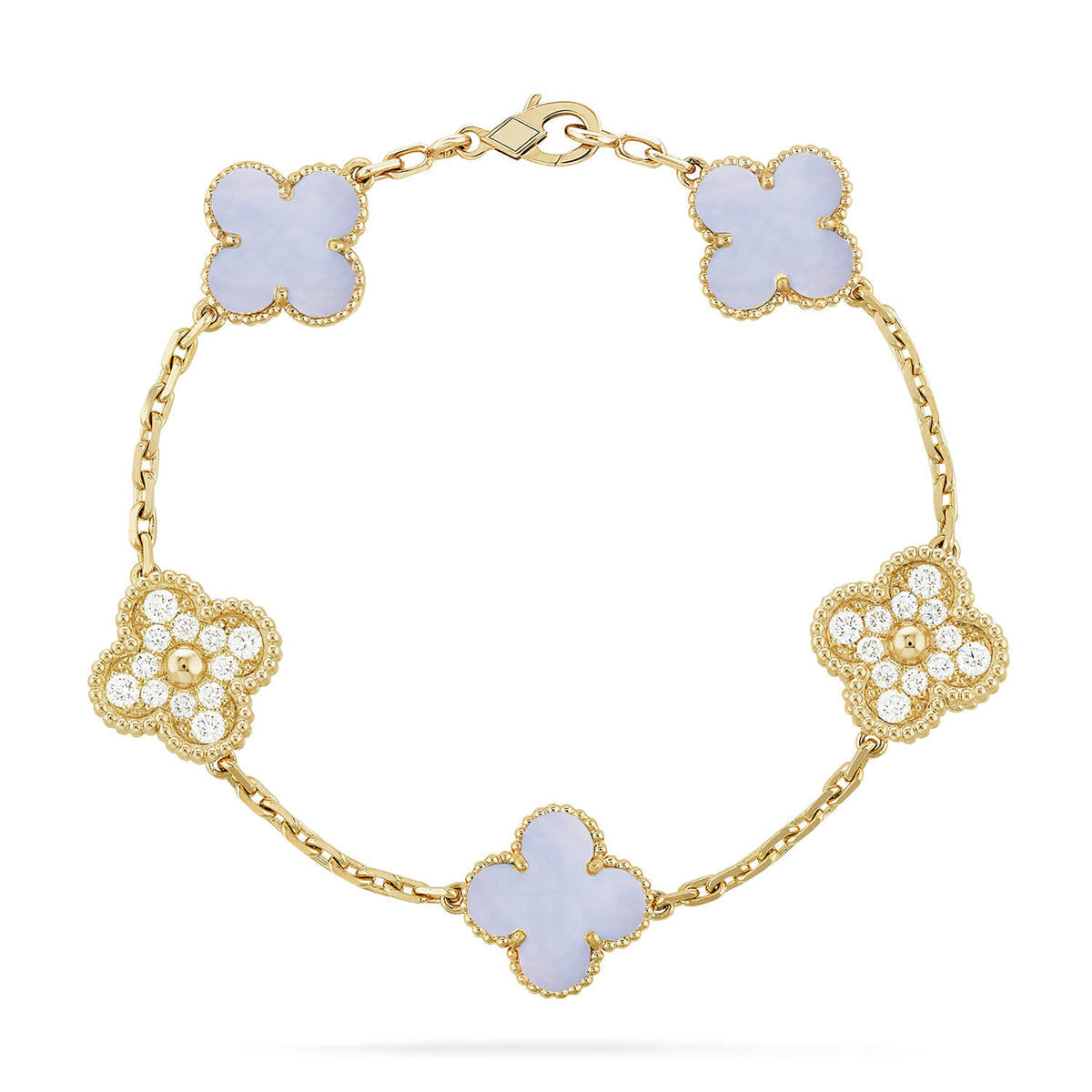 [Mysitc ]New  CLOVER 5 MOTIF PURPLE CHALCEDONY BRACELET COLLECTION