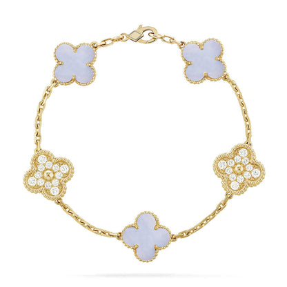 [Mysitc ]New  CLOVER 5 MOTIF PURPLE CHALCEDONY BRACELET COLLECTION