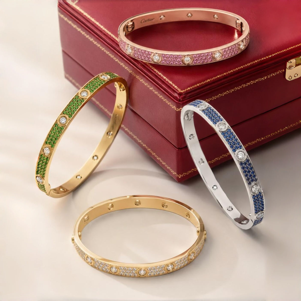 [Mysitc ] 2026 PAVE GEMSTONE LOVE BRACELET 6.1MM 10 DIAMONDS