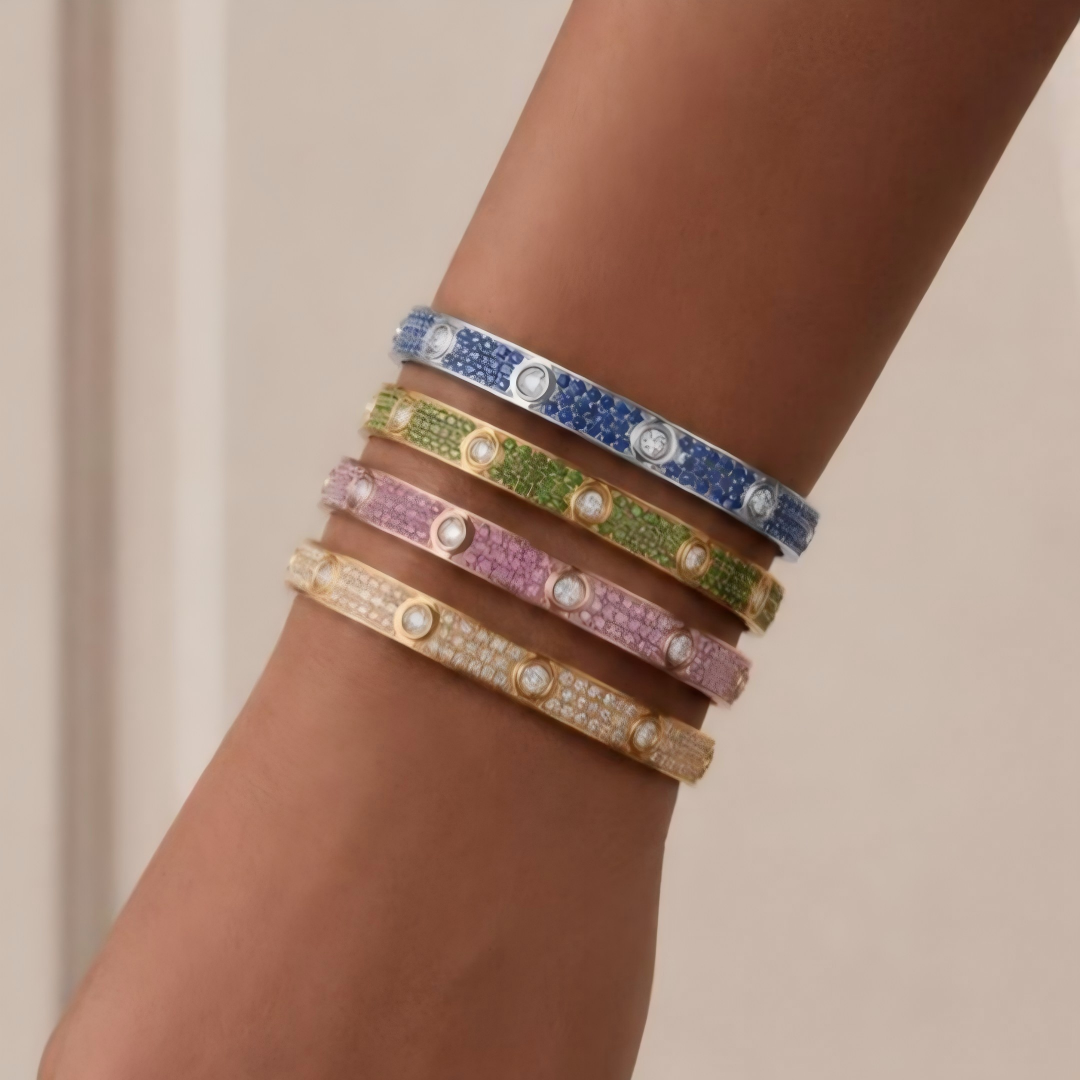 [Mysitc ] 2026 PAVE GEMSTONE LOVE BRACELET 6.1MM 10 DIAMONDS