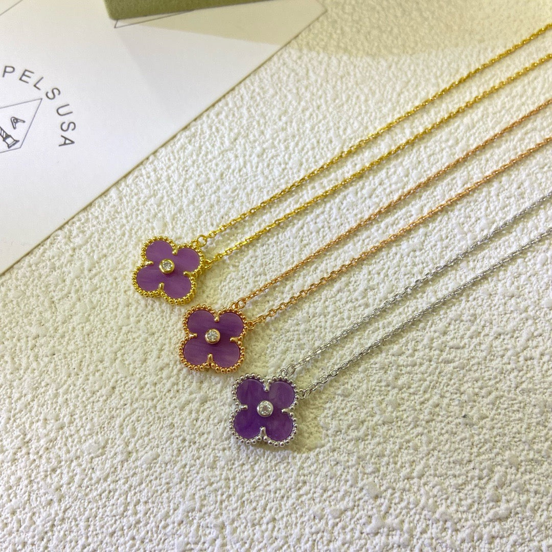 Mystic CLOVER 15MM DIAMANT LILA VIOLETT HALSKETTE