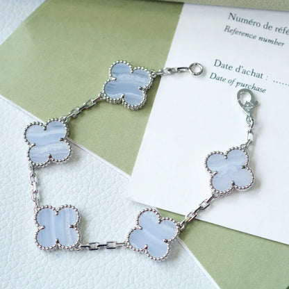 [Mysitc ]New  CLOVER 5 MOTIF PURPLE CHALCEDONY BRACELET COLLECTION