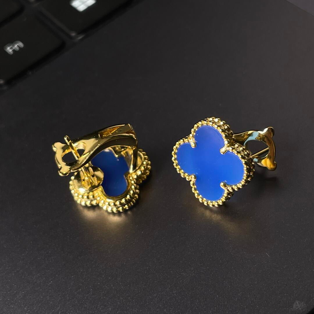 [Mysitc ] CLOVER LARGE (20mm) 1 MOTIFS BLUE MOP STUD EARRINGS