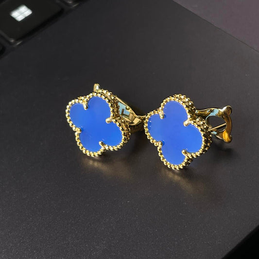 [Mysitc ] CLOVER LARGE (20mm) 1 MOTIFS BLUE MOP STUD EARRINGS