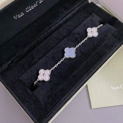 [Mysitc ]New  CLOVER 5 MOTIF PURPLE CHALCEDONY BRACELET COLLECTION