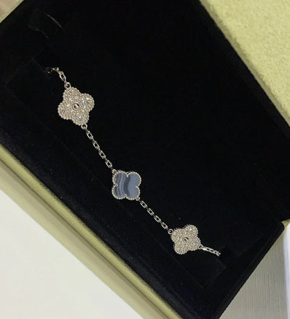 [Mysitc ]New  CLOVER 5 MOTIF PURPLE CHALCEDONY BRACELET COLLECTION