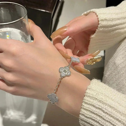[Mysitc ]New  CLOVER 5 MOTIF PURPLE CHALCEDONY BRACELET COLLECTION