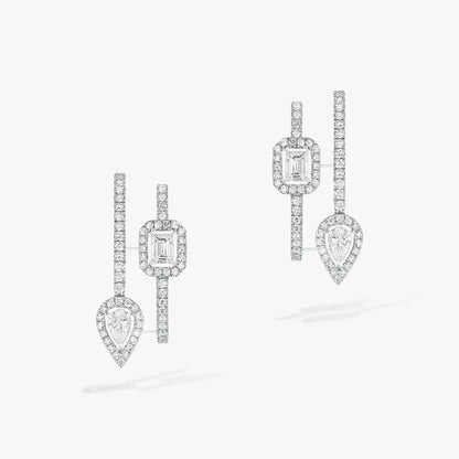 [Mystic ]CREOLES MY TWIN 2 RANGS SILVER DIAMOND EARRINGS