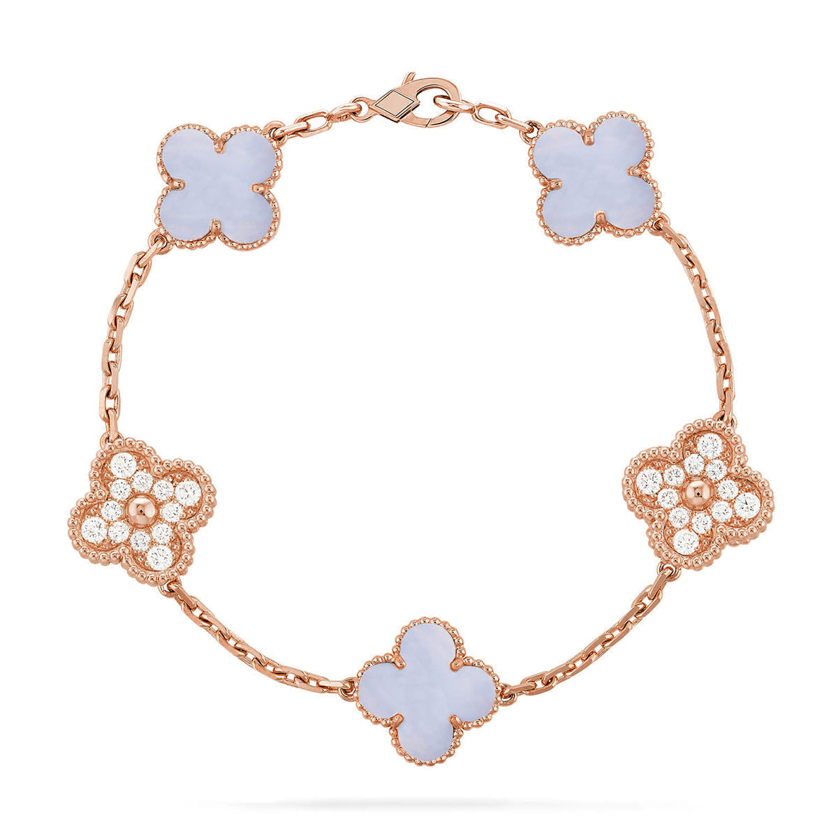 [Mysitc ]New  CLOVER 5 MOTIF PURPLE CHALCEDONY BRACELET COLLECTION