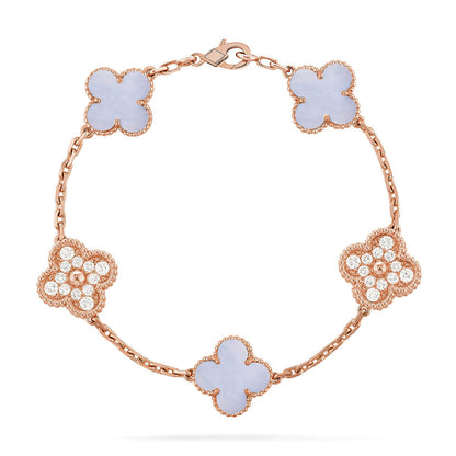 [Mysitc ]New  CLOVER 5 MOTIF PURPLE CHALCEDONY BRACELET COLLECTION