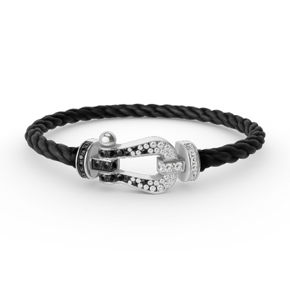 Mysitc FORCE GROSSES HUFEISEN SCHWARZ WEISS DIAMANT ARMBAND SILBER