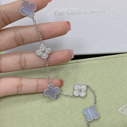[Mysitc ]New  CLOVER 5 MOTIF PURPLE CHALCEDONY BRACELET COLLECTION