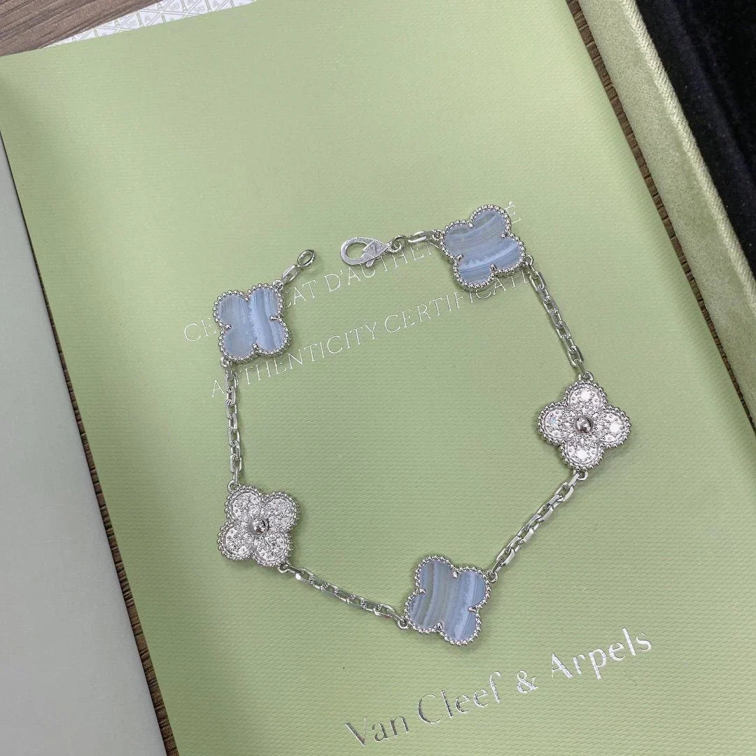 [Mysitc ]New  CLOVER 5 MOTIF PURPLE CHALCEDONY BRACELET COLLECTION
