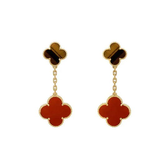 Mysitc CLOVER  2 MOTIF  TIGER EYE CARNELIAN EARRINGS