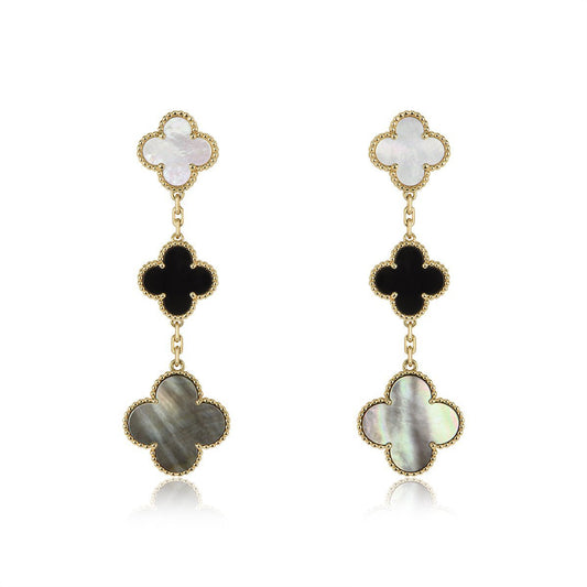 Mysitc CLOVER EARRINGS GOLD ONYX MOP 3 MOTIF